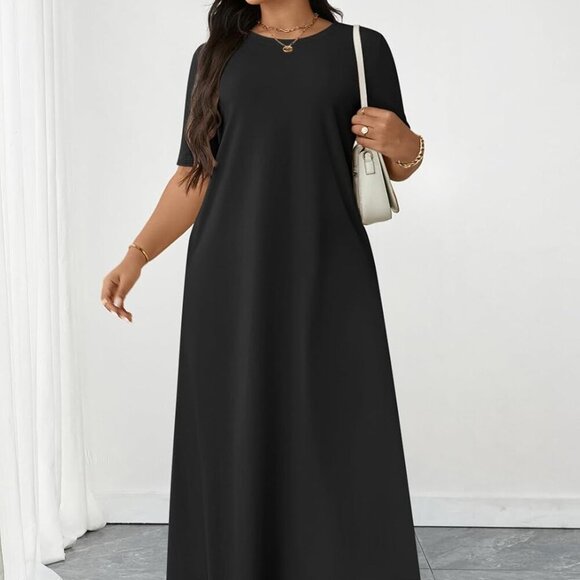 Women's 2025 Summer Maxi Dress Casual Short Sleeve Beach Vacation Crewneck Basic - Picture 4 of 7